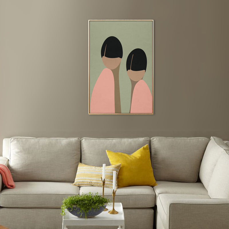 Nordic Style Standing Figure Canvas in Light Color Textured Painting for Bathroom