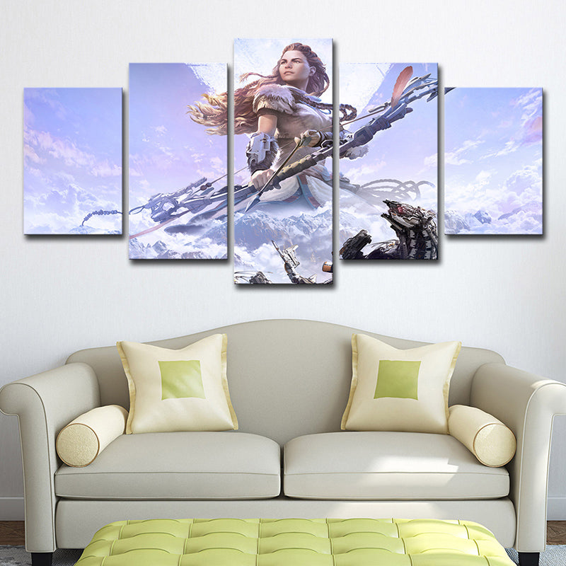 Horizon Zero Dawn Wall Art Purple Kids Style Canvas Print for Teenage Boy Bedroom