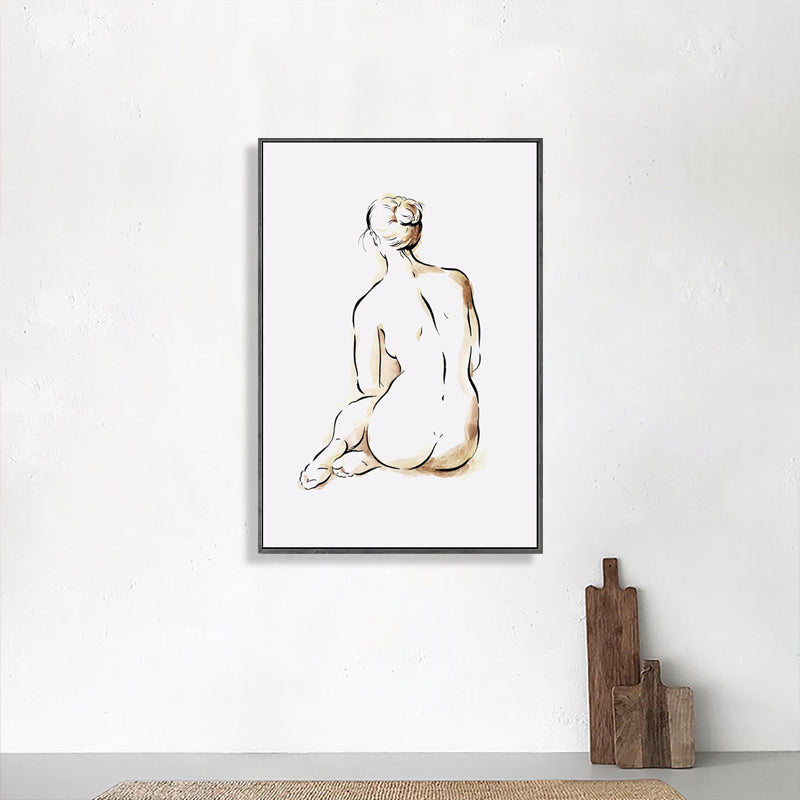 Light Yellow Minimalism Art Nude Women Wall Print for Kitchen, Multiple Sizes Options