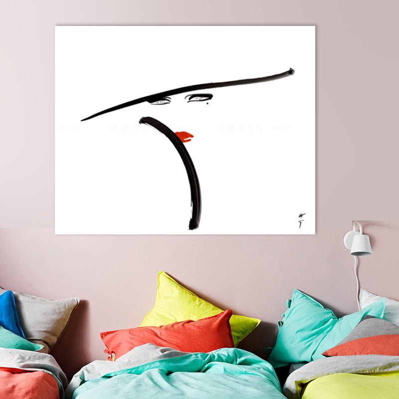 Woman with Hat Wall Art Minimalism Beautiful Figure Drawing Canvas Print in White