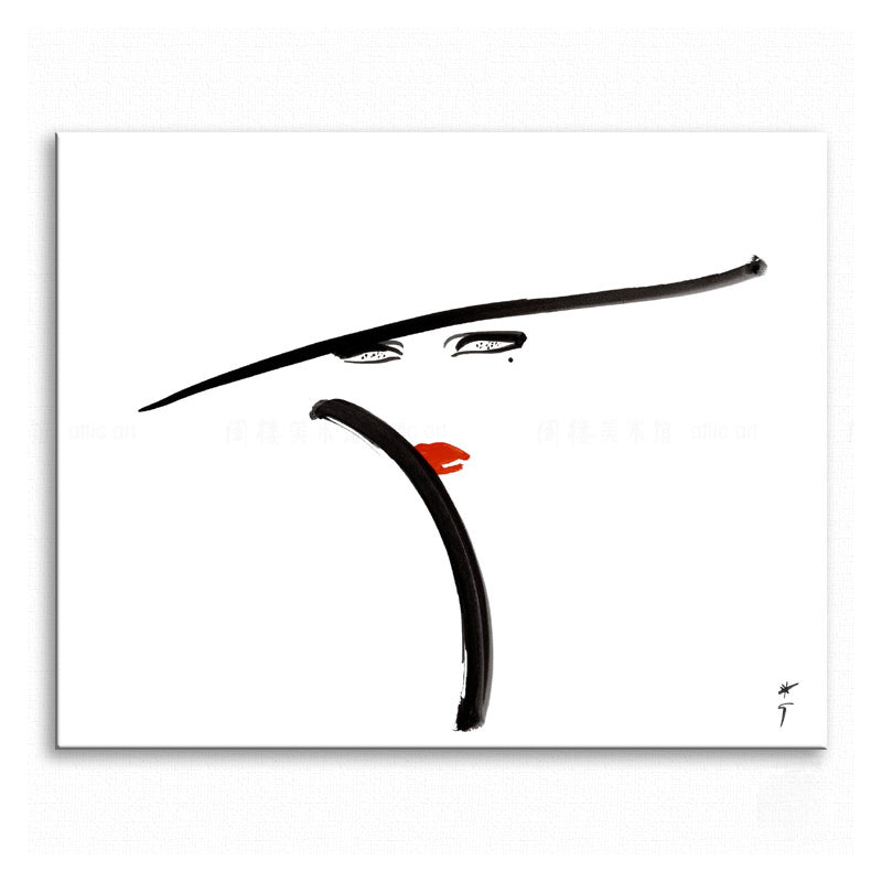 Woman with Hat Wall Art Minimalism Beautiful Figure Drawing Canvas Print in White