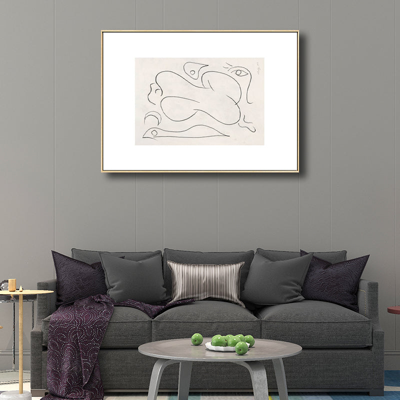 Pencil Line Sketch Figure Canvas Simple Bizarre Abstract Drawing Wall Art in White