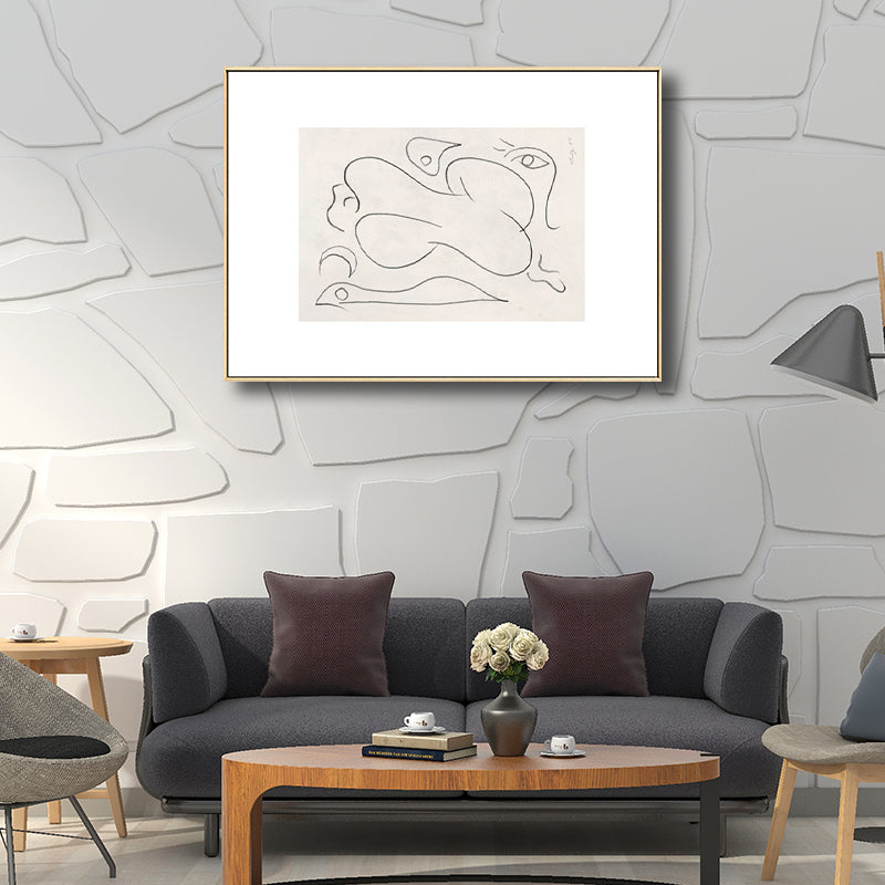 Pencil Line Sketch Figure Canvas Simple Bizarre Abstract Drawing Wall Art in White