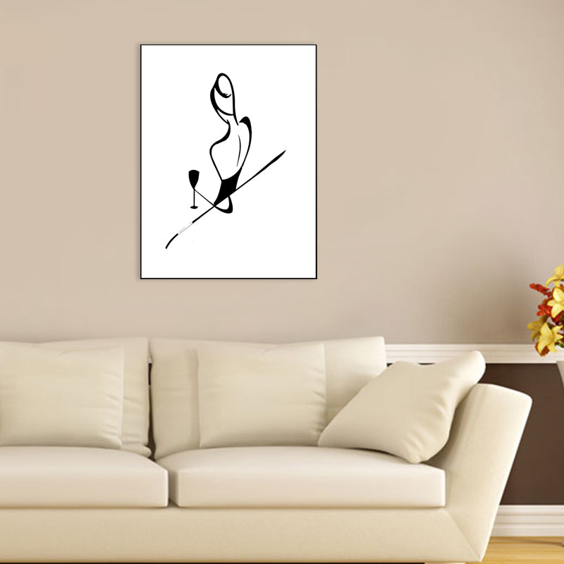 Figure Line Drawing Art Print Black and White Canvas Wall Decor for Home, Texture