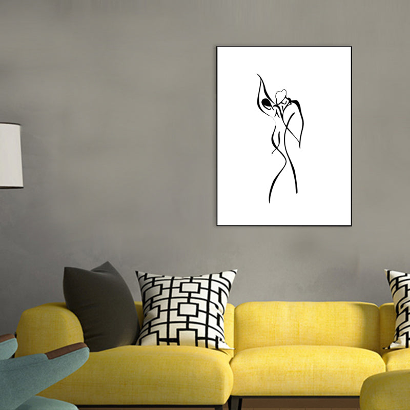 Figure Line Drawing Art Print Black and White Canvas Wall Decor for Home, Texture