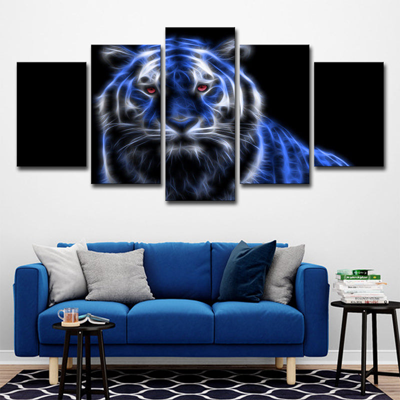 Luminous Tiger Canvas Wall Art for Boys Bedroom Animal Wall Decor in Blue on Black