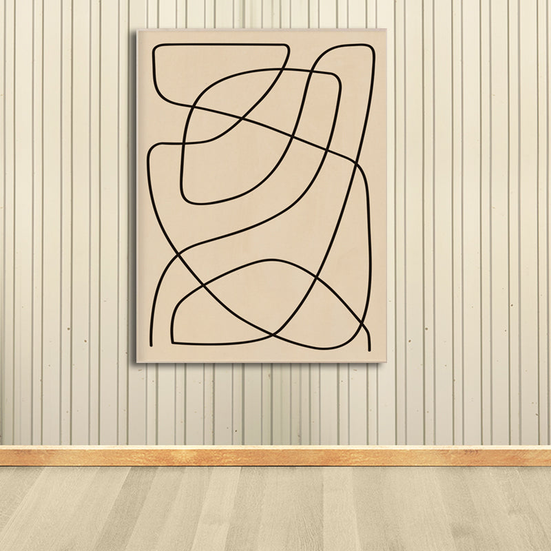 Minimal Free Line Canvas Art in Black on Beige Sitting Room Wall Decor, Textured