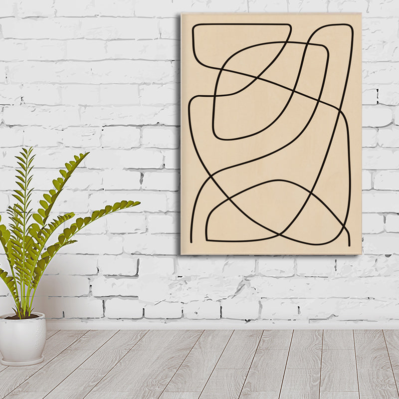 Minimal Free Line Canvas Art in Black on Beige Sitting Room Wall Decor, Textured