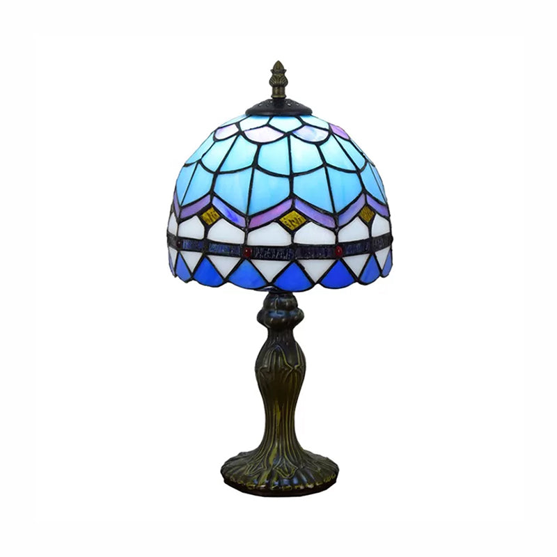 1 Licht 6 "/8" W gewölbte Tischlampe Barockstil Buntglas Schlafzimmer Tischbeleuchtung in Blau/Braun