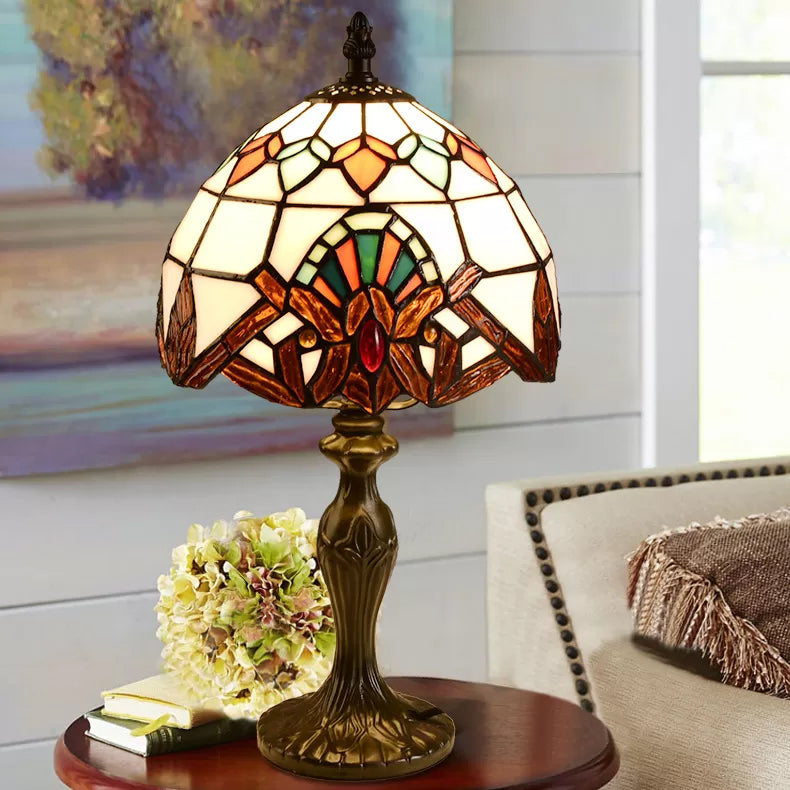 1 Licht 6 "/8" W gewölbte Tischlampe Barockstil Buntglas Schlafzimmer Tischbeleuchtung in Blau/Braun