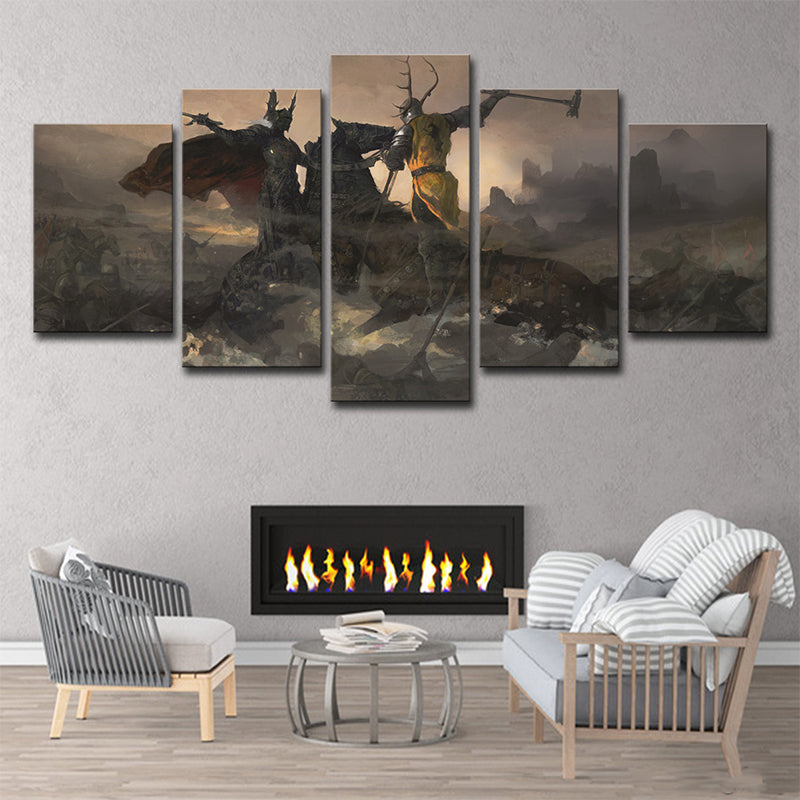 Fictional Fantasy Wall Art Brown Game of Thrones Duel Scene Canvas Print for Home