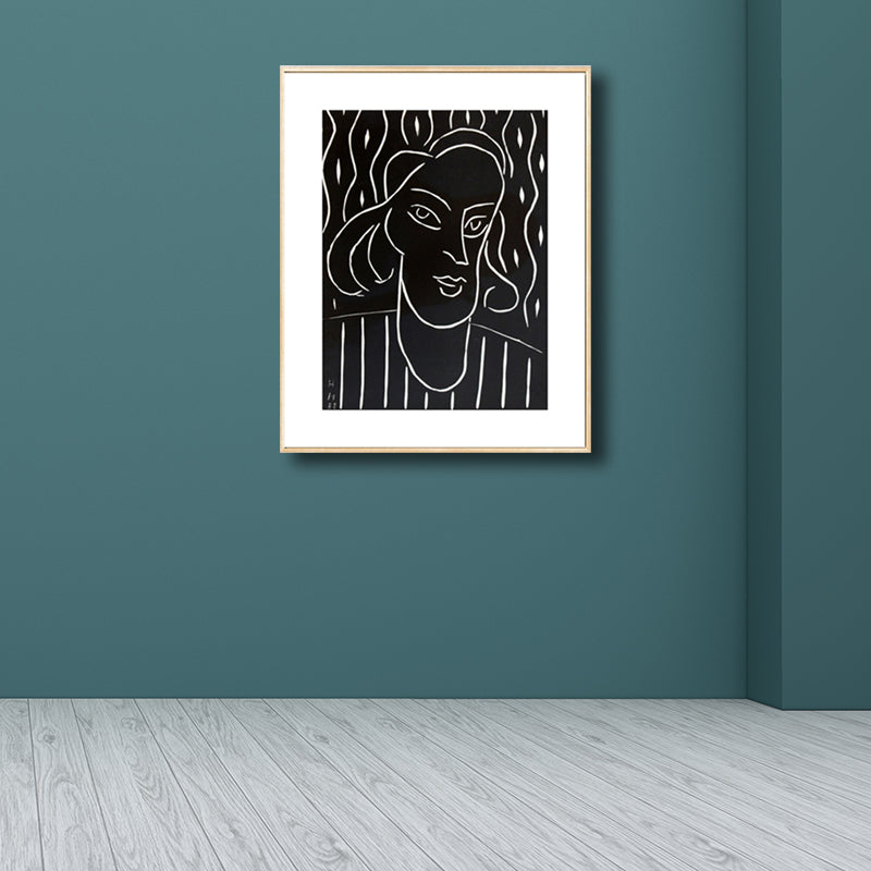 Drawing Print Minimalism Wall Art with Line Sketch Face Pattern in Black and White