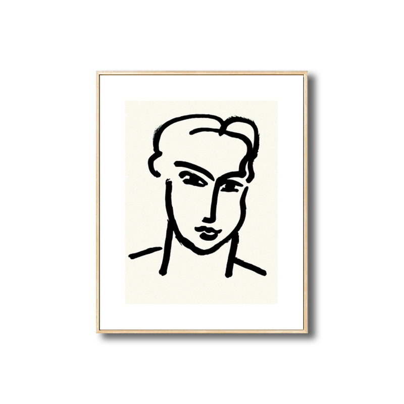 Drawing Print Minimalism Wall Art with Line Sketch Face Pattern in Black and White