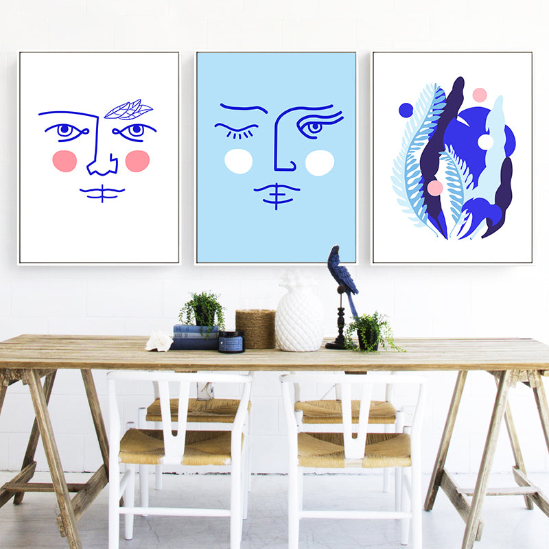 Pencil Line Figure Face Canvas Art Minimalism Textured Wall Decor in Pastel Color