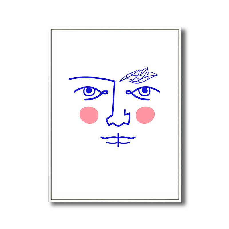 Pencil Line Figure Face Canvas Art Minimalism Textured Wall Decor in Pastel Color