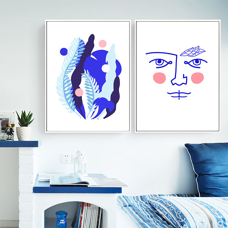 Pencil Line Figure Face Canvas Art Minimalism Textured Wall Decor in Pastel Color