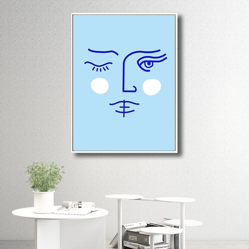 Pencil Line Figure Face Canvas Art Minimalism Textured Wall Decor in Pastel Color