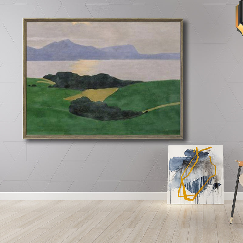 Strukturierter Meereslandschafts-Wandkunst-Vintage-Leinwanddruck in Grün für Schlafzimmer, mehrere Größen erhältlich