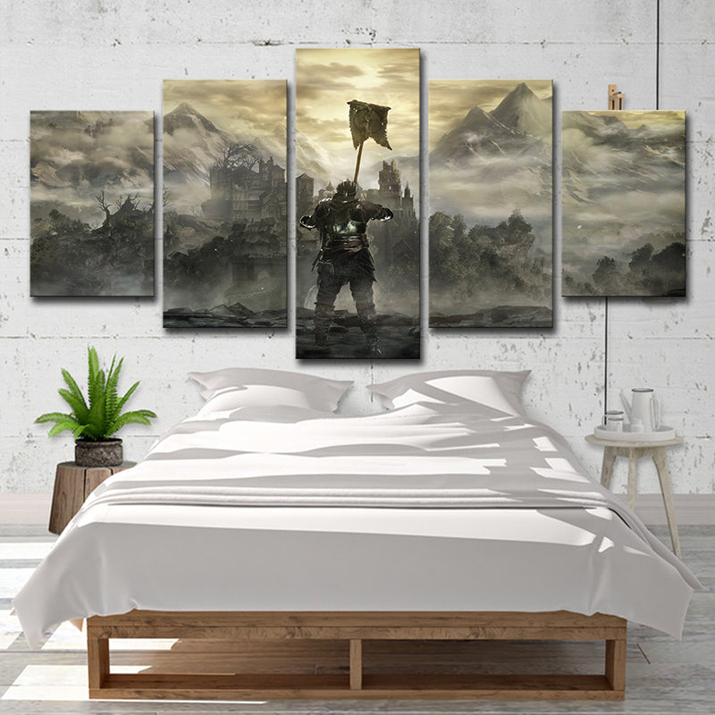 Kid Dark Souls Castle Canvas Wall Art Boys Bedroom Wall Decor in Brown, Multi-Piece