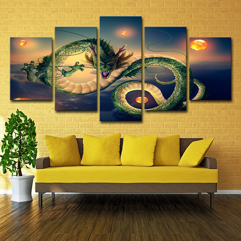 Kids Devil Dragon Canvas Wall Art Green Fantasy Wall Decoration for Teenage Bedroom