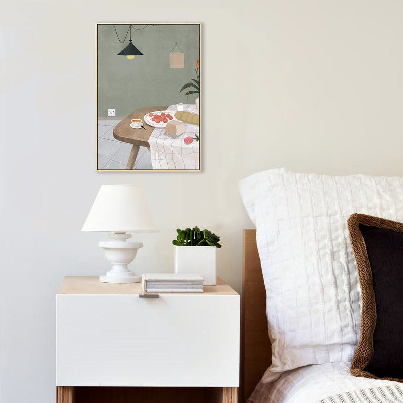 Dining Table and Cherries Canvas Textured Nordic Style for Girls Bedroom Painting