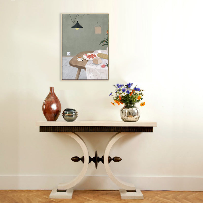 Dining Table and Cherries Canvas Textured Nordic Style for Girls Bedroom Painting