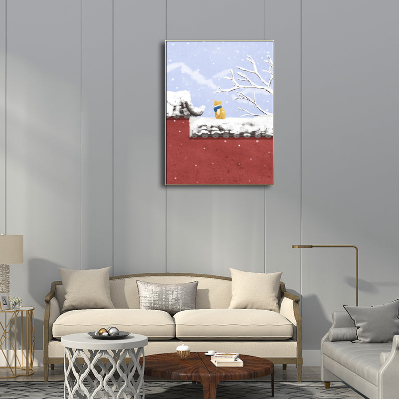 Childrens Art Scenery Print Canvas Pastel Color Textured Wall Decoration for Bedroom