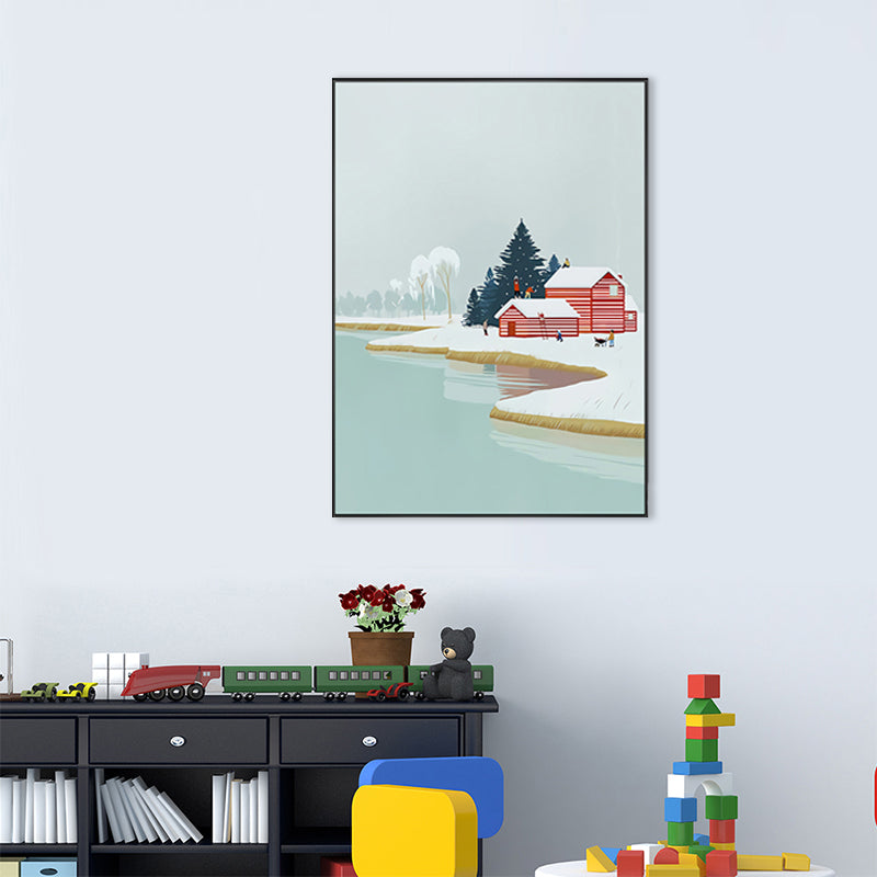 Illustration für Kinderkunst-Wanddekoration mit saisonaler Landschaft in hellen Farben für das Schlafzimmer