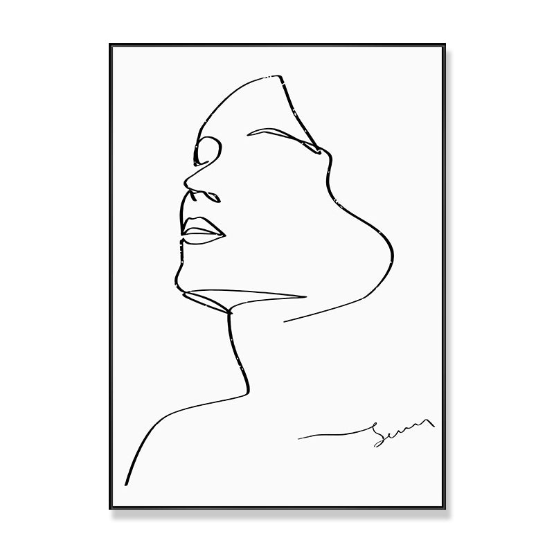 Pencil Sketch Woman Canvas Art Textured Minimalism Girls Bedroom Wall Decor in White