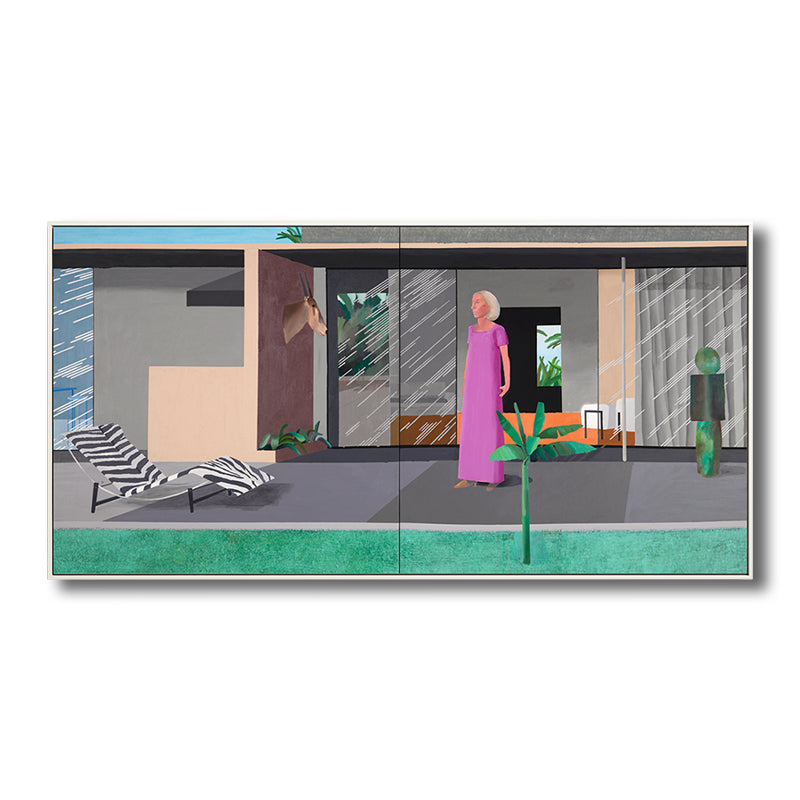 Women and Courtyard Painting Modern Textured Bathroom Wall Decor, Multiple Sizes