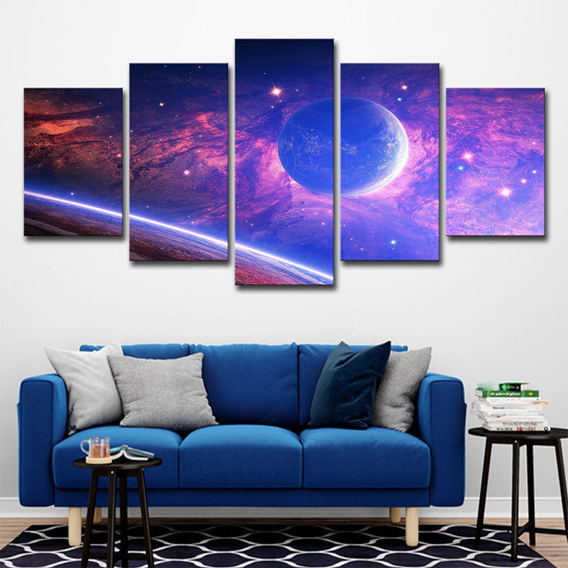Science Fiction Wall Art Purple Universe Planets Canvas for House Interior