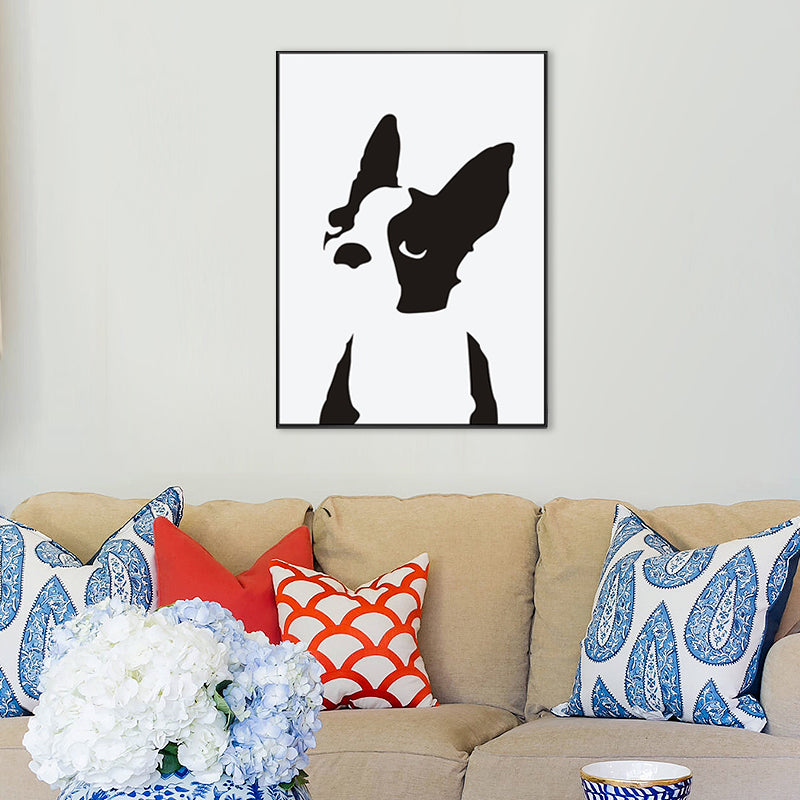 Kids Style Bulldog Art Canvas White Domesticated Animal Painting, Multiple Sizes Available