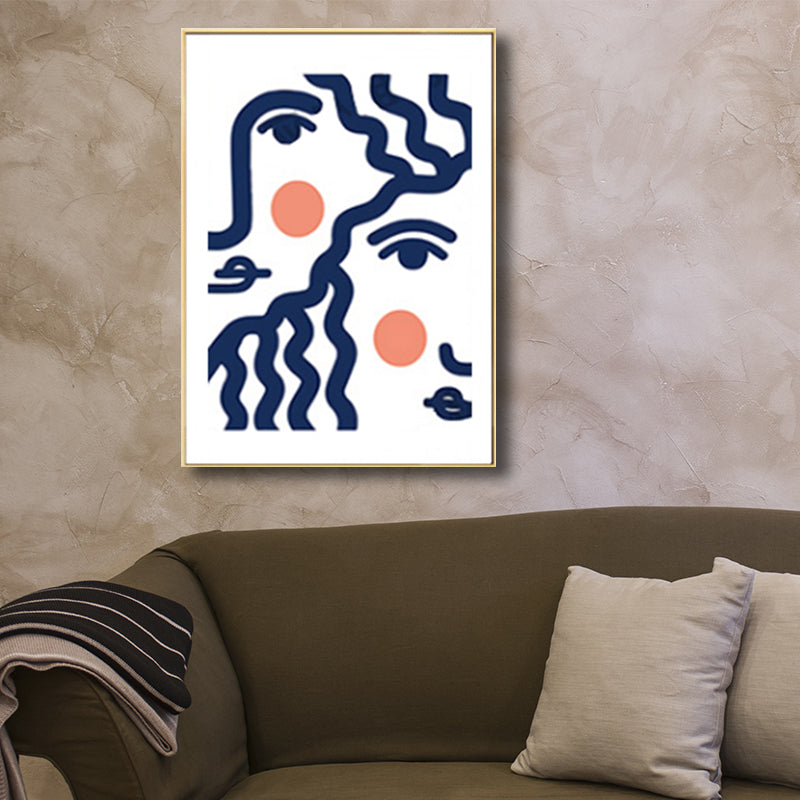 Pastel Girl Face Drawing Canvas Textured Minimalistic Wall Art Decor for Living Room