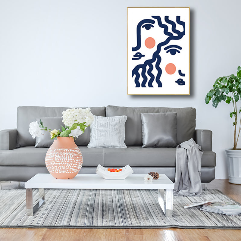 Pastel Girl Face Drawing Canvas Textured Minimalistic Wall Art Decor for Living Room