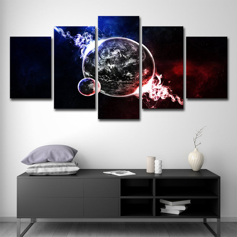 Multi-Piece Smoky Planet Canvas Print Kids Style Wall Art for Children Bedroom