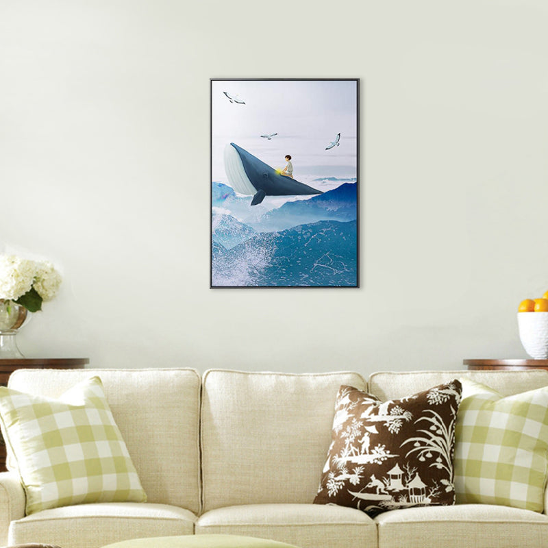 Colossal Sea and Kid Painting for Children Bedroom in Blue, Multiple Sizes Options