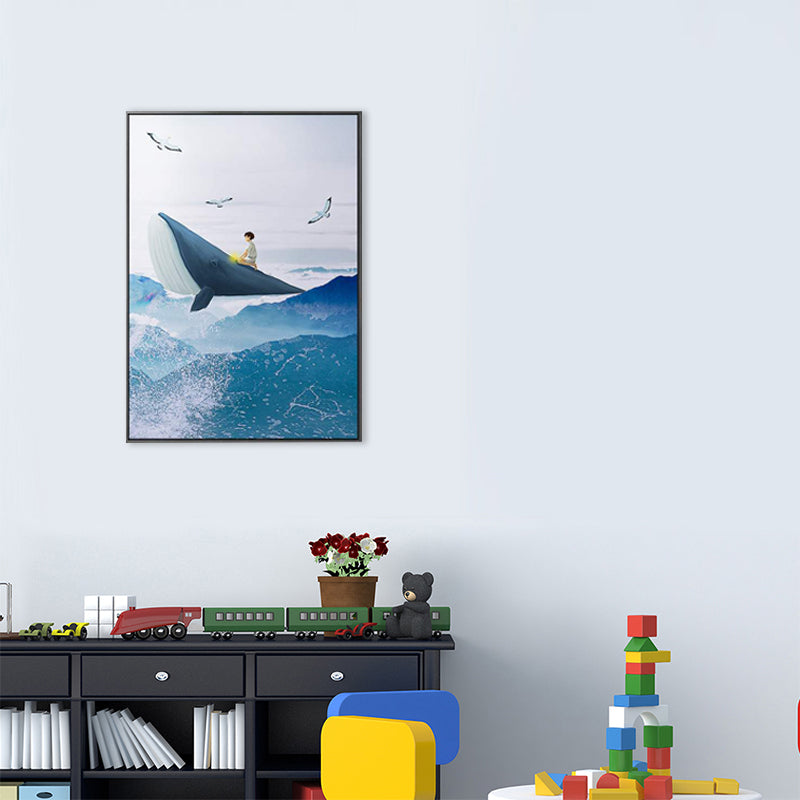 Colossal Sea and Kid Painting for Children Bedroom in Blue, Multiple Sizes Options