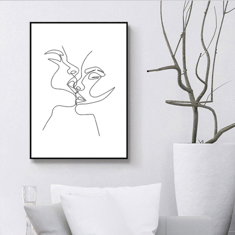 Pencil Line Drawing Wall Art in Black and White Canvas Print Wall Decor, Textured