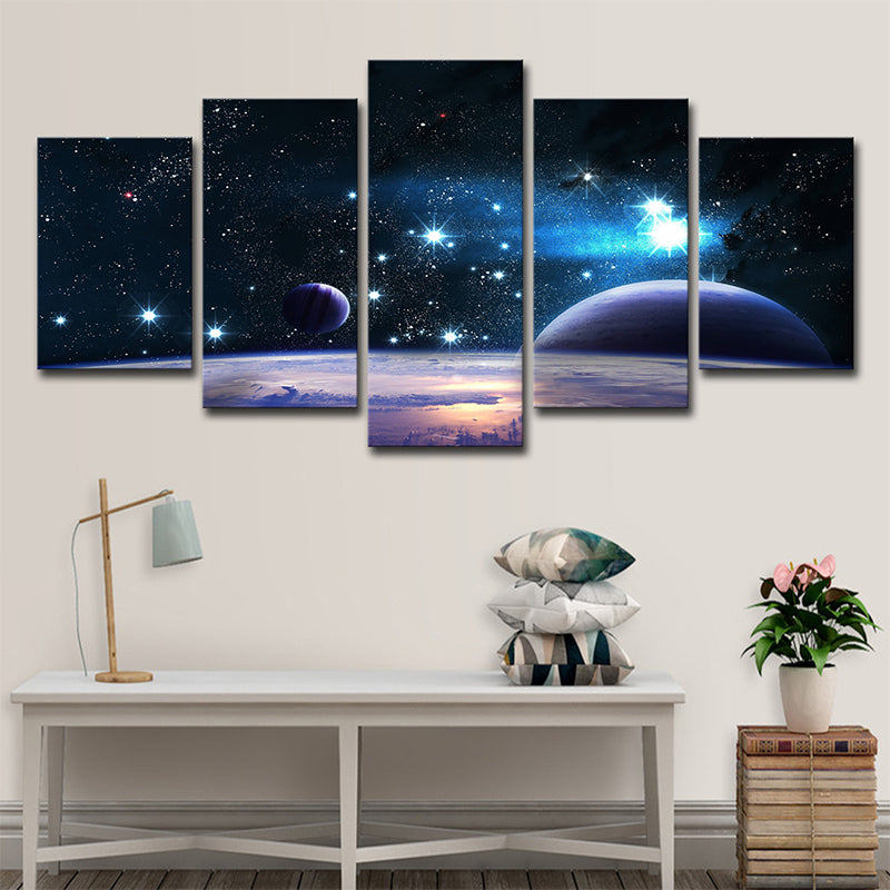 Universe Star and Planet Canvas Art Black Multi-Piece Wall Decor for House Interior