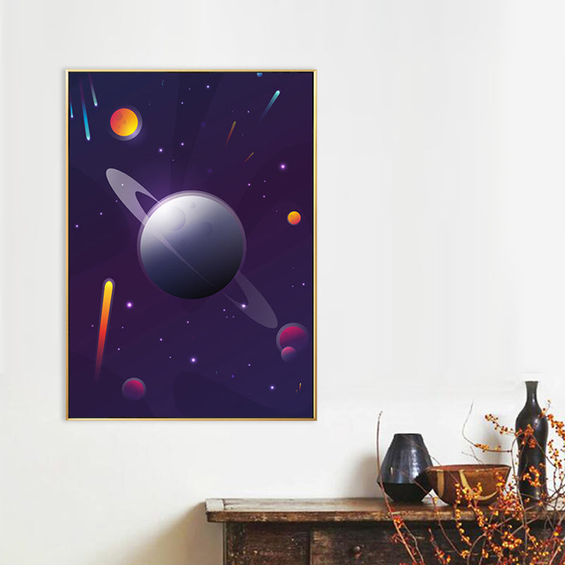 Kids Style Outer Space Painting Canvas Textured Soft Color Wall Decor for Bathroom
