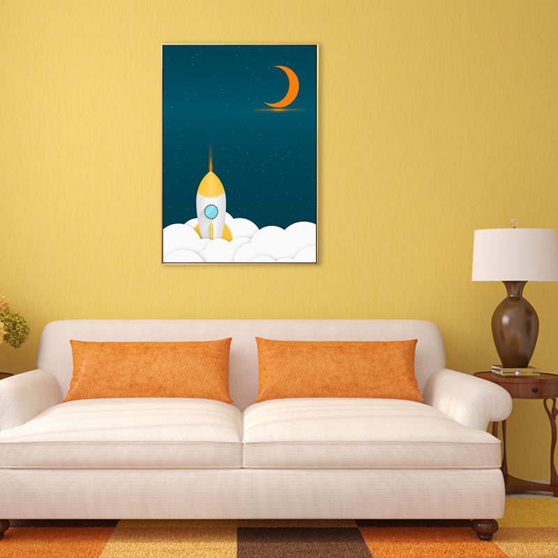 Kids Style Outer Space Painting Canvas Textured Soft Color Wall Decor for Bathroom