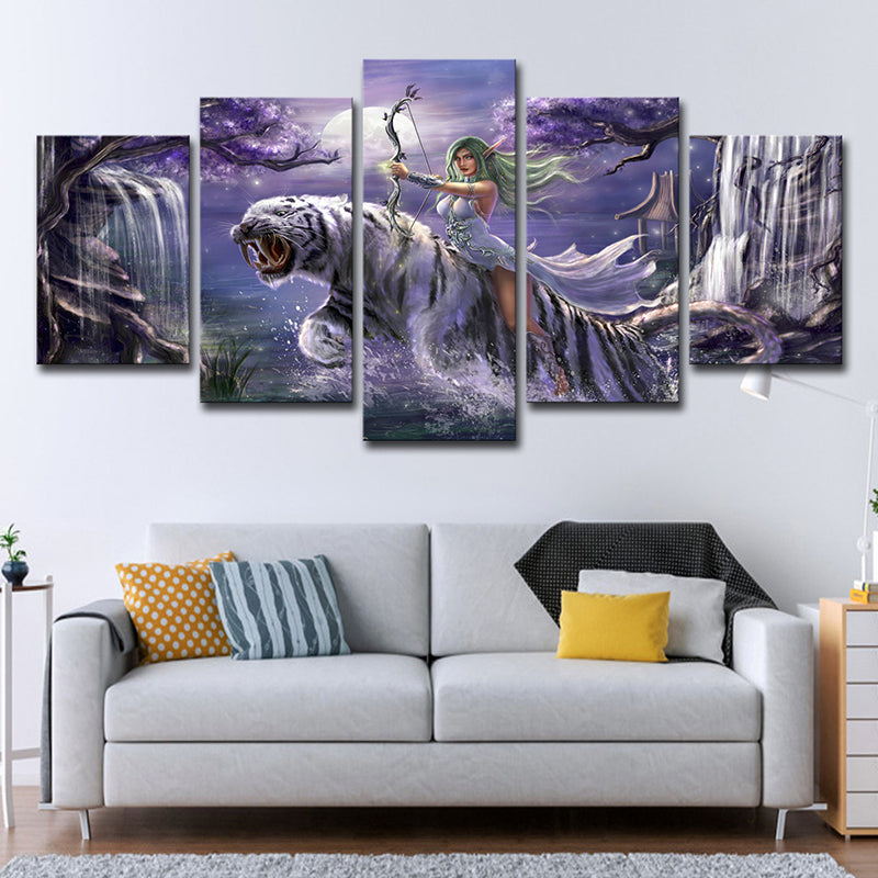 Kid Animal Game Character Canvas Purple Teenage Bedroom Wall Art, Multi-Piece
