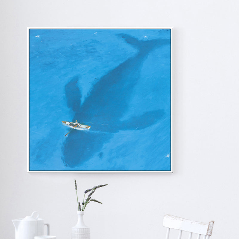 Blue Dolphin and Boat Canvas Textured Tropical Dining Room Wall Decor, Multiple Sizes