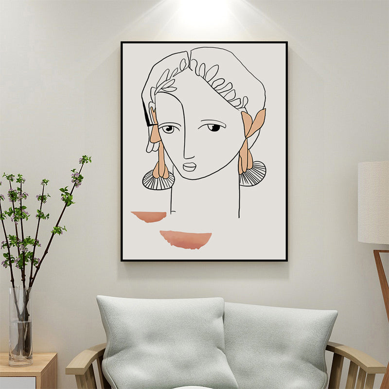 Jungle Woman Wall Art Decor Minimal Unique Pencil Drawing Canvas Print in Light Color