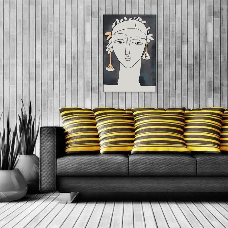 Jungle Woman Wall Art Decor Minimal Unique Pencil Drawing Canvas Print in Light Color