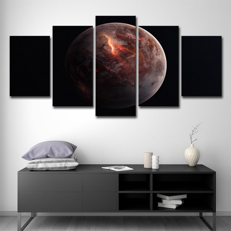 Red Planet Sphere Canvas Print Outer Space Fictional Multi-Piece Wall Art for Bedroom
