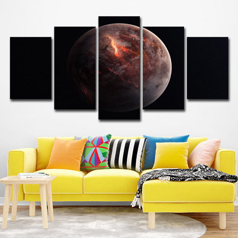 Red Planet Sphere Canvas Print Outer Space Fictional Multi-Piece Wall Art for Bedroom