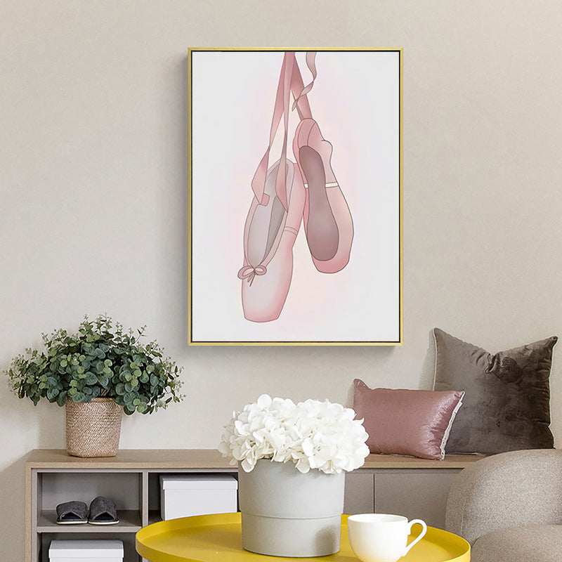 Ballet Shoes Wall Art Decor Textured Kids Style Girls Bedroom Canvas Print in Pink