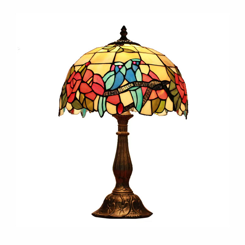 Lampe de table de perroquet rustique avec rose 1 lumière tachée d'éclairage en laiton / cuivre pour chambre à coucher