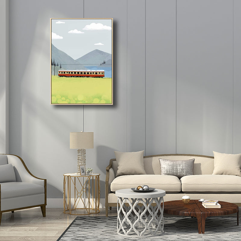 Railroad Train Scenery Art Country Style Canvas Textured Wall Decor in Light Color